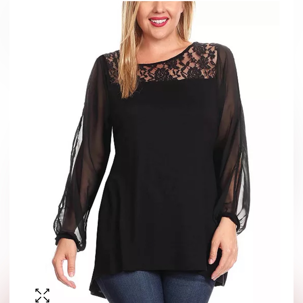 Lace Belldini Yoke Chiffon Sleeve Top Size Small